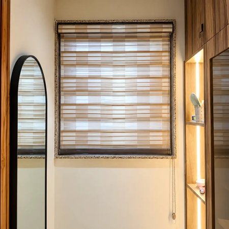 Layered Zebra Blinds in Wooden Frame